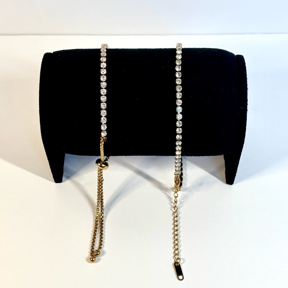 18k yellow gold-plated tennis bracelet and anklet set